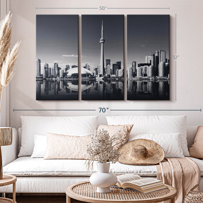 «Toronto Skyline monochrome», 3 pièces, H 32 po x l 50 po