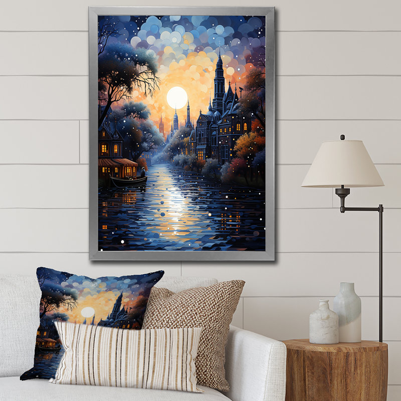Impression sur toile Blue Canal, H 32 po x l 24 po x P 1 po, Cadre photo argenté