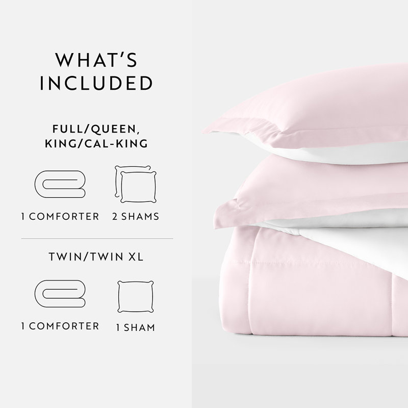Blush and White Reversible Down-Alternative King Comforter Set