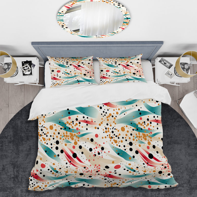 Ensemble de housse de couette rose et vert Vibrant Waves And Sphere Illusion I
