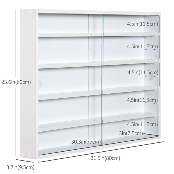 HOMCOM 5-Tier Display Cabinet, Glass Display Case with 2 Doors and Adjustable Shelves - Grey