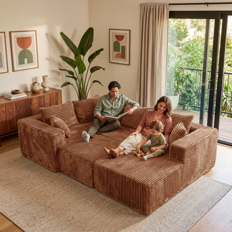 Kapellen 4 - Piece Upholstered Boneless Modular Sectional, Brown, Right Hand Facing