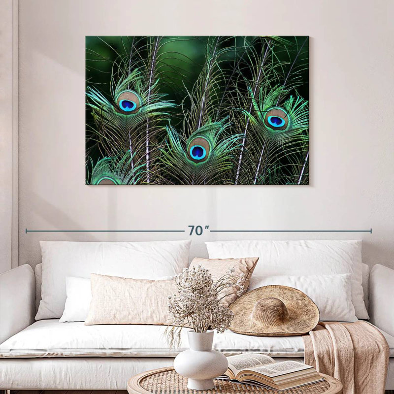 Ornate Peacock Feathers, 30" H x 45" W