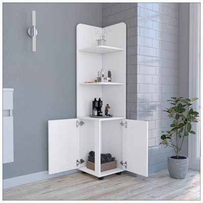 Malibu Freestanding Linen Cabinet, 2-Doors, Open Shelves -White
