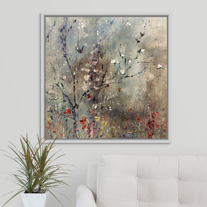 « fraîche spring désert », peinture sur toile, H 25,7 po x l 25,7 po x p 1,75 po, Cadre flottant blanc