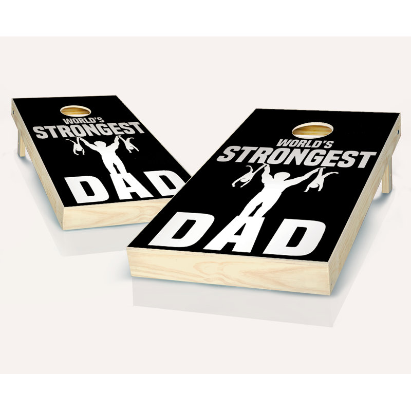 Ensemble de cornhole en bois massif 2 pi x 4 pi Worlds Strongest Dad, Noir / vert Kelly