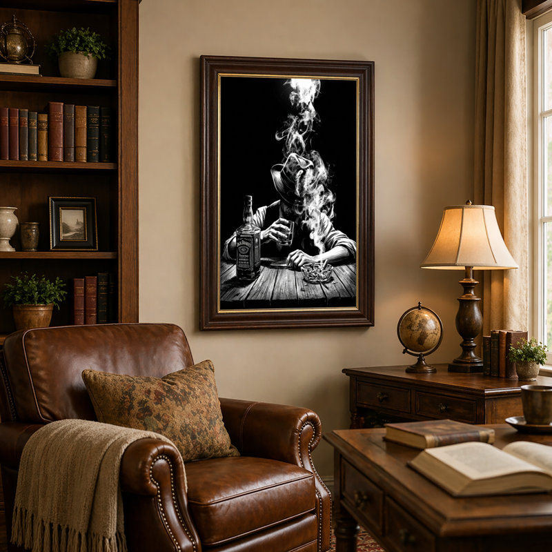Art mural antique sur toile encadré doré pour le salon, la chambre à coucher, le bureau ou le vestibule - décoration murale décorative avec homme fumé