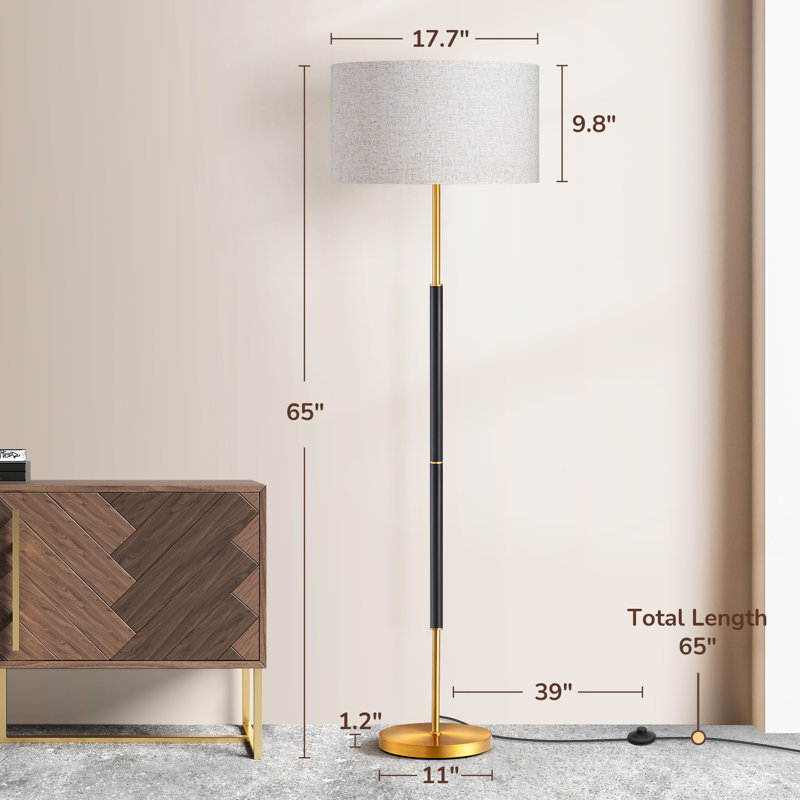 65" Black and Gold Dimmable Floor Lamp with Linen Shade