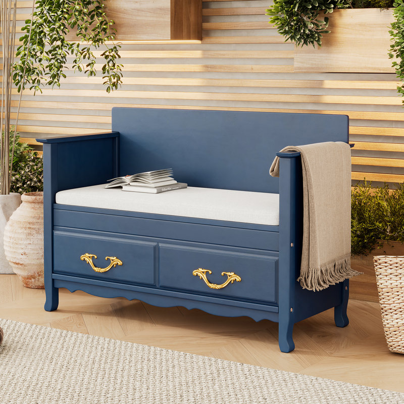 Banc à chaussures avec coussin amovible, banc d'entrée avec rangement caché, Marine antique