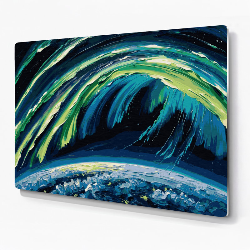«Space Aurora Borealis from Space», art mural en métal bleu