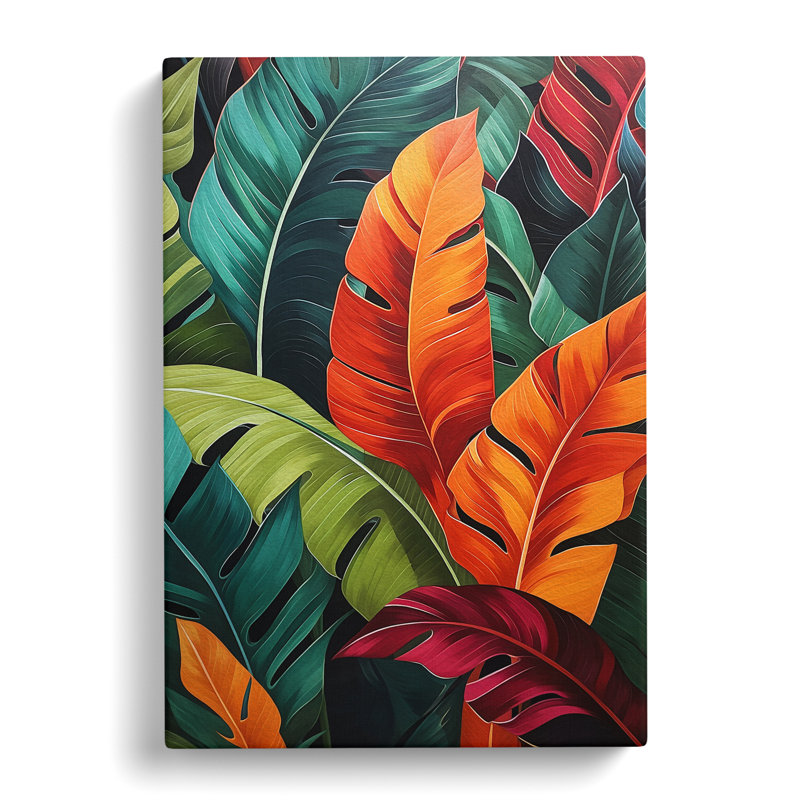 Tropical Leaf Hard Edge Painting - Wrapped Canvas, 60cm H x 40cm W x 3cm D