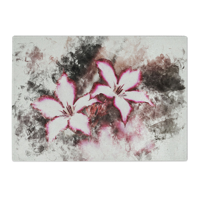 Lily Flowers Watercolour Chopping Board, 0.4cm H x 20cm W x 28.5cm L