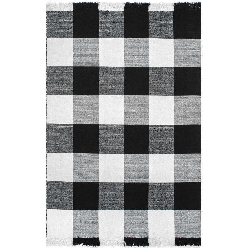 Tapis noir tissé à plat à la main Donnelsville, Rectangle 5 pi x 8 pi