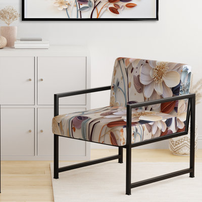 Chaise d'appoint rembourrée White Botanical Collage