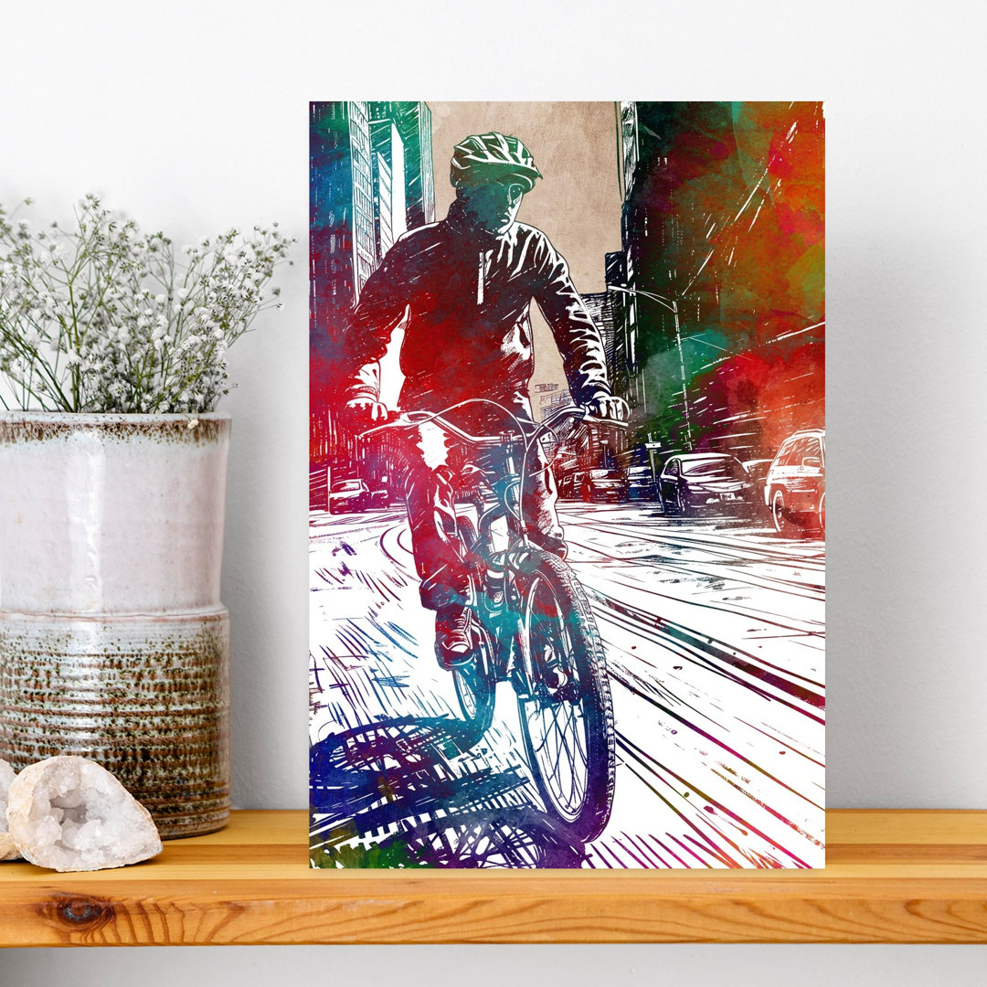 Dynamic City Cyclist Abstract Contemporary Architecture City Wall Art Print