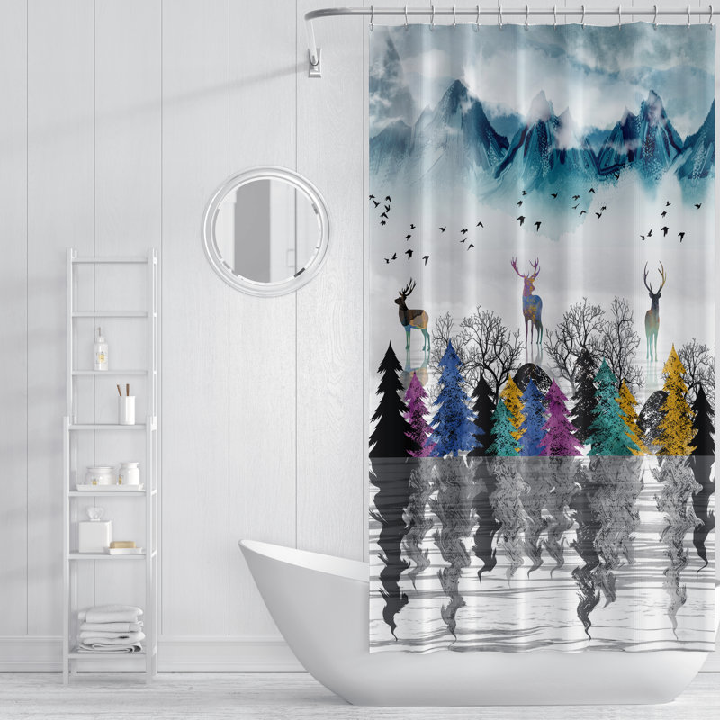 Rideau de douche simple + crochets, H 72 po x l 70 po
