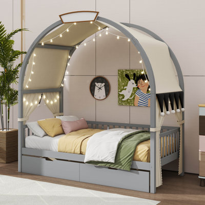 Twin-Sized Bed With An Arched Canopy And Two Integrated Drawers