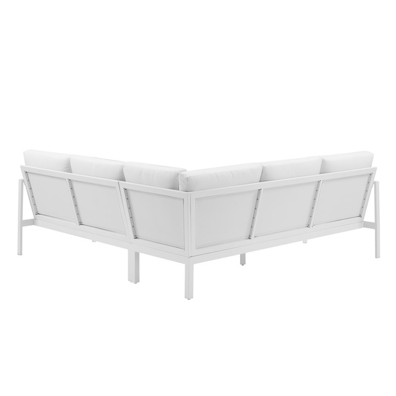 Armando 78.5'' Wide Triangle Aluminum Patio Sectional with Sunbrella® Cushions, White, White Sunbrella®