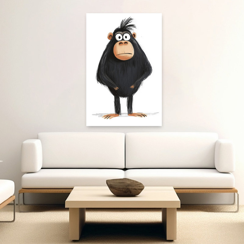 Curious Black Monkey Contemporary Monkey Wall Art Print by Mathieu - Wrapped Canvas Print, 152.4cm H x 101.6cm W