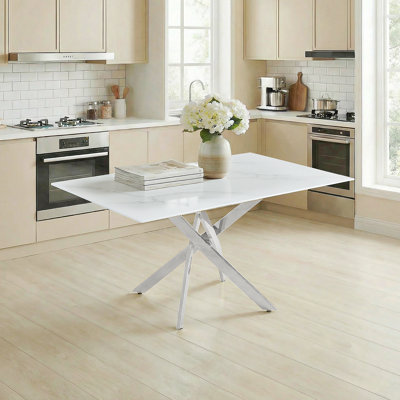 Modern Rectangular Tempered Glass Table And Silver Iron Frame