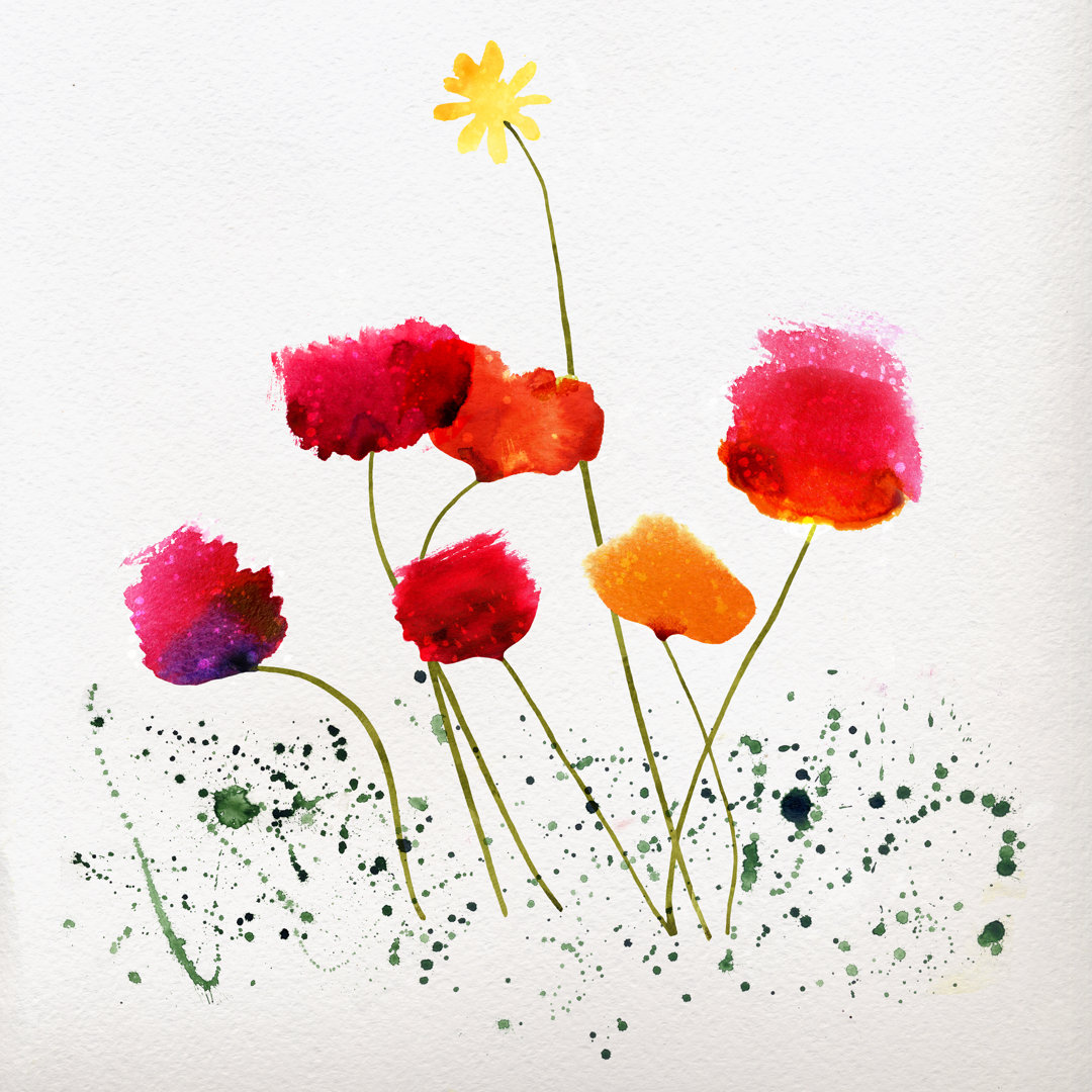 Aquarellmalerei Rote Blumen - Leinwandbild