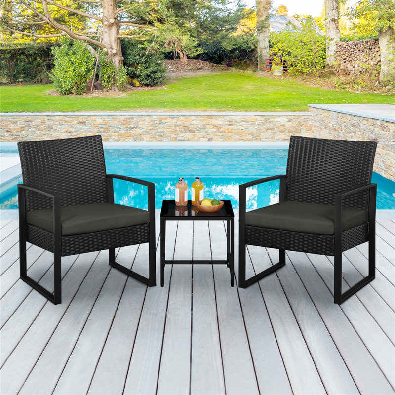 2 Seater Rattan Conversation Set, Black/Gray