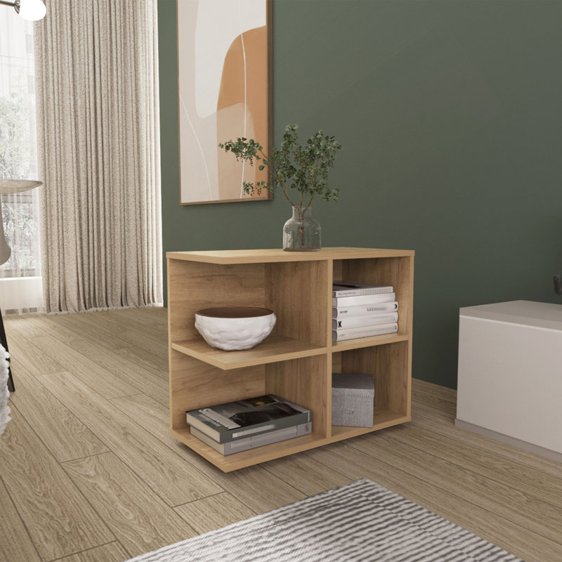 Buffet Royal Console avec 2 portes et tablettes ouvertes, unité de rangement polyvalente, chêne naturel