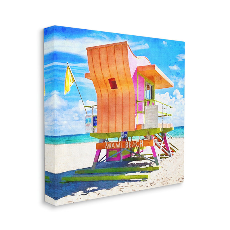 «Dovecove Miami Beach Orange Hut», art de la giclée par LSR Design Studio, H 17 po x l 17 po x P 1,5 po