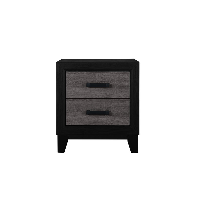 Table de chevet à 2 tiroirs Urban Design d'apparence gris foncé et noir, incrustation de bois rustique, rangement spacieux, finition en papier, panneau de particules, 21,75 po de profondeur, poids de 58,25 lb