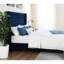 Base de lit grand bleu marine, style transitionnel, revêtement en velours, entièrement rembourré, tête de lit à boutons avec motif à losanges et surpiqué moderne, sur