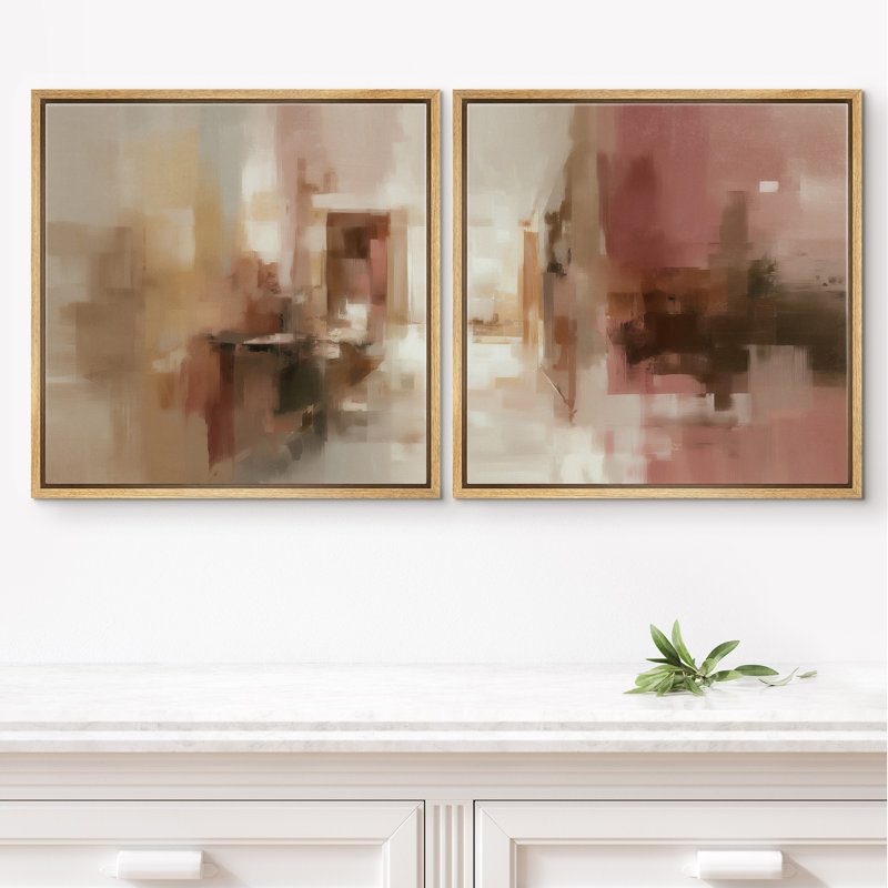 Warm Neutral Abstract Interior Light and Shadow Framed Canvas Master Bedroom Wall Art Work Print, 16" H x 16" W