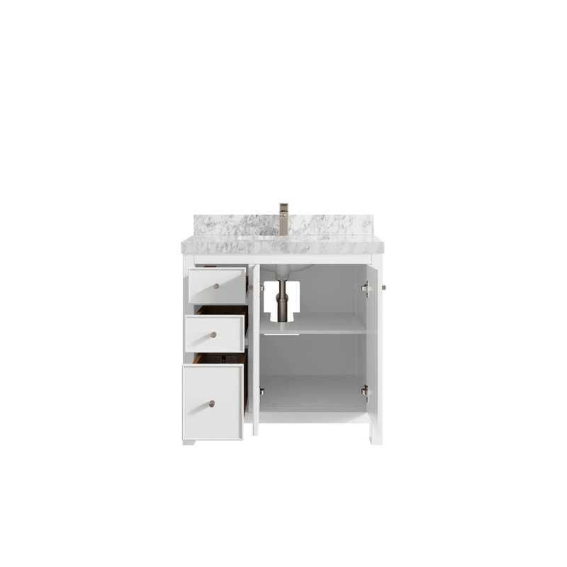 Meuble-lavabo simple 36 po avec plateau Chicago, Marbre de Carrare