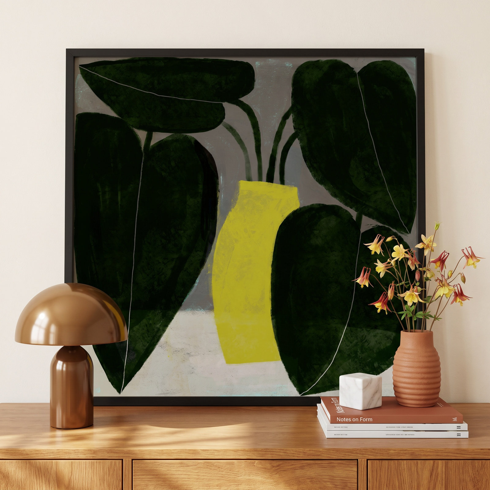 Plant "Plant No. 7" Painting, 44" H x 44" W x 1.25" D, Black