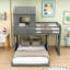 Lit superposé double en bois avec maisonnette en bois-1679415951
