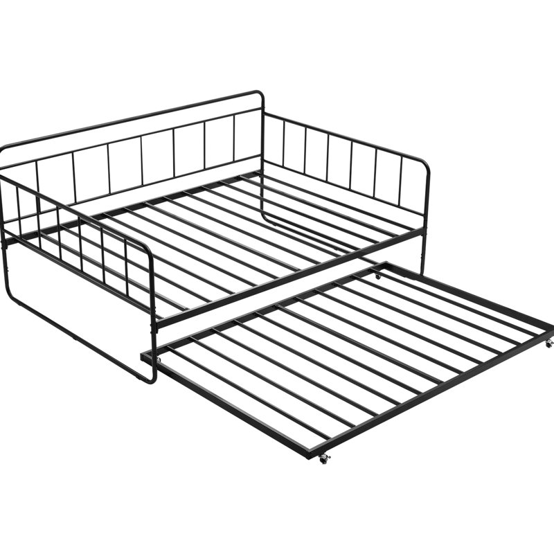 Structure de lit de jour en métal, double, double usage pour des espaces multiples, avec une capacité de 400 lb, revêtement antirouille, 4 mouvements flexibles, pieds courbés et glissants sécurisés, petite conversion robuste et facile, détails comme