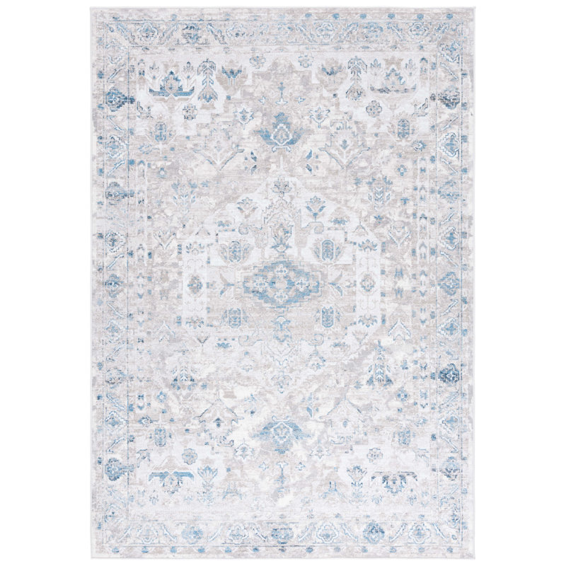 Yamiyah Orlando Felt/Velvet/Laminated Film Machine Washable Southwestern Rug in Grey/Blue, Rectangle 8' x 10'