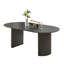 Ensemble de salle à manger 7 pièces avec table ovale en chêne gris 80 po, base à double piédestal et 6 chaises demi-tonneau rembourrées grises