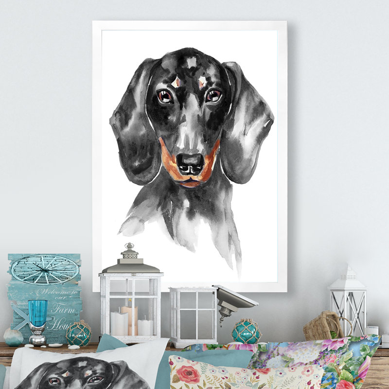 Sweepy The Dachshund I - on, Impression blanche sur toile encadrée, H 40 po x l 30 po x P 1,5 po