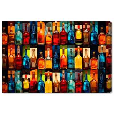 «Wall of Bottles Retro Drinks Bar Cart», impression murale par Notoriart