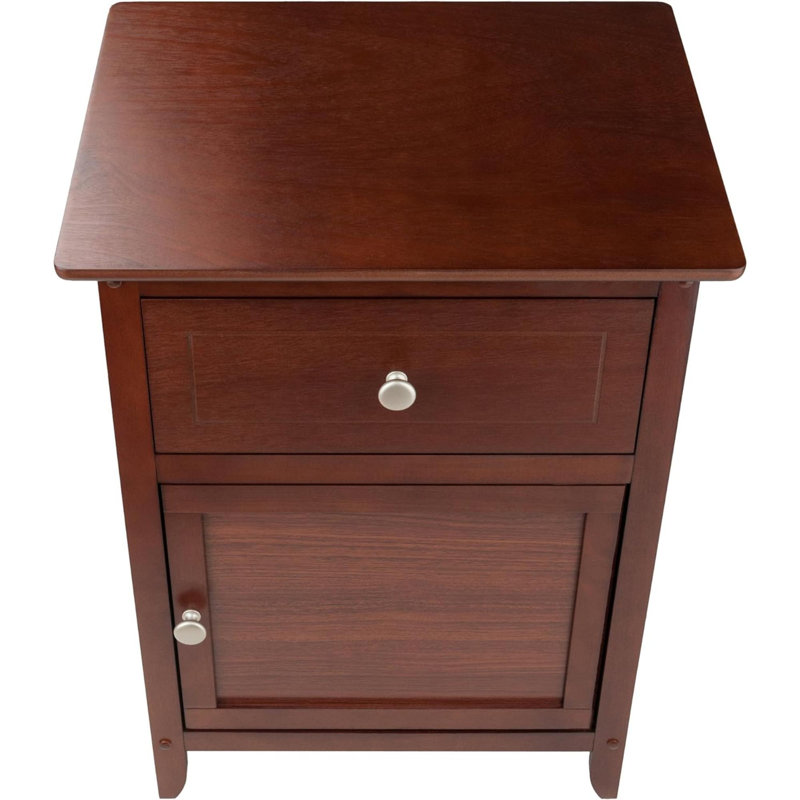 1-Drawer Nightstand With Cabinet in Walnut Finish, 25'' H X 18.9'' W X 14.96'' D, Brown