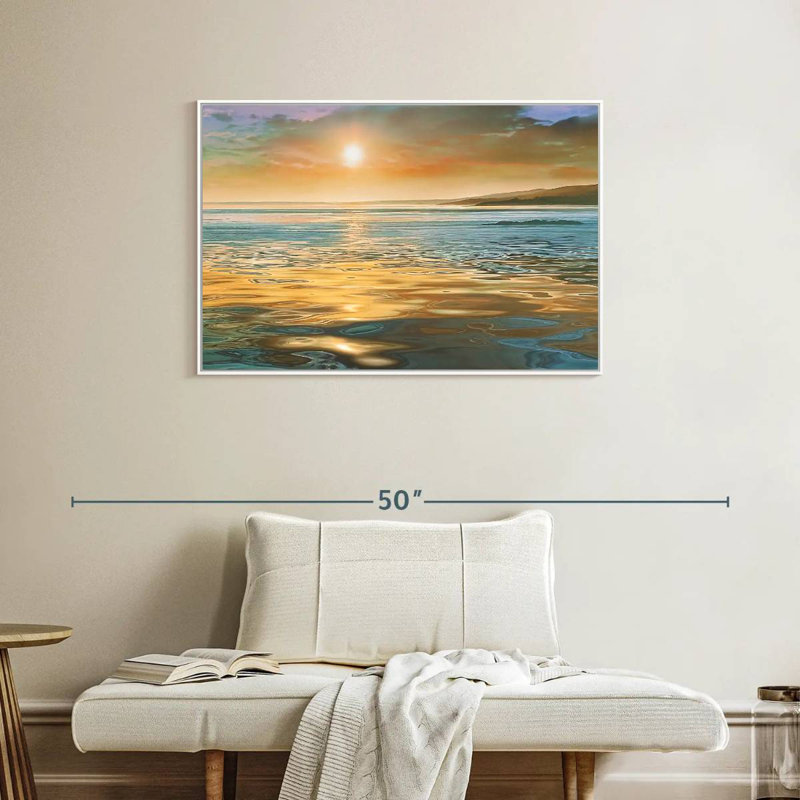 Calme du soir océan, Cadre flottant blanc, 37 po x 25 po