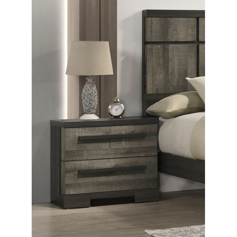 1Pc Contemporary 2-Drawer Nightstand Brown Gray Finish Wooden Bedroom Furniture