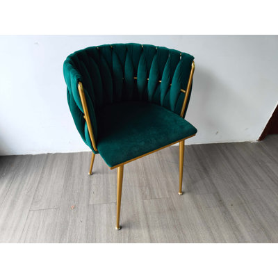 Modern Velvet Dining Chairs Set Of 2, Upholstered Woven Design With Golden Metal Legs, Suitable For Dining Room, Kitchen, Vanity And Living Room
