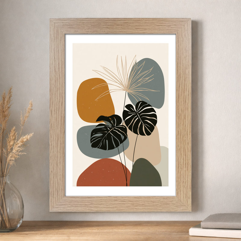 Giclee Art Print Scandinavian Mid Century Botanical Abstract Wall Art, Home Decor refined monstera study in terracotta and slate green 1 Piece Wall Art