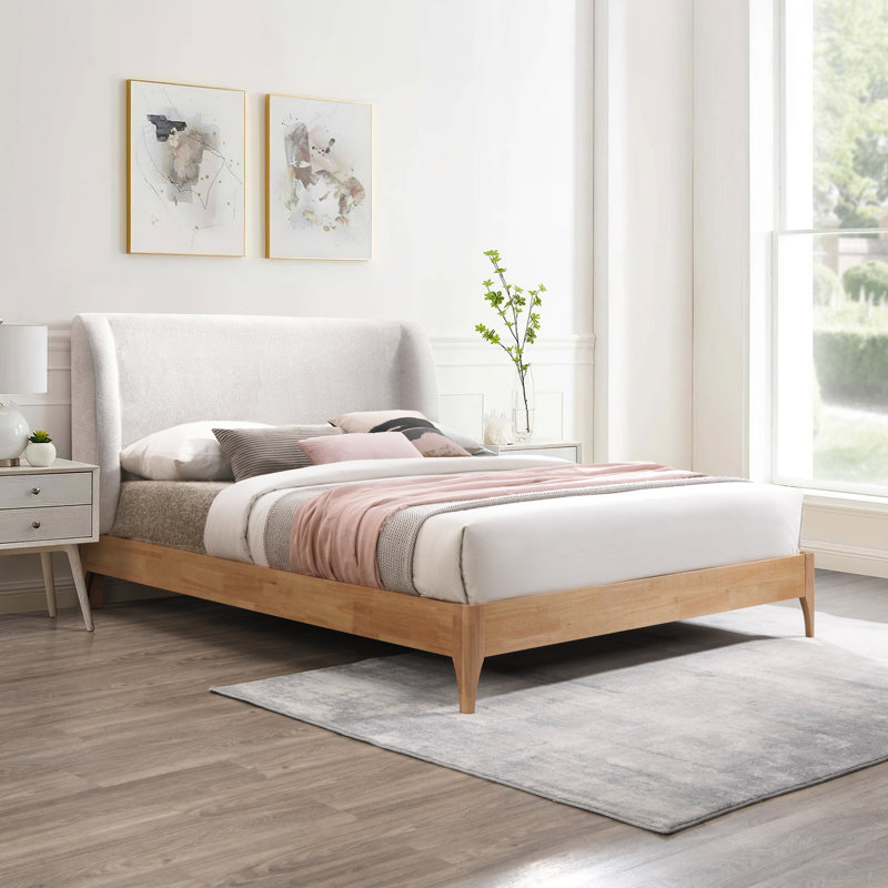 Lit à panneau tapissier Kahler, Tissu de polyester gris, Très grand