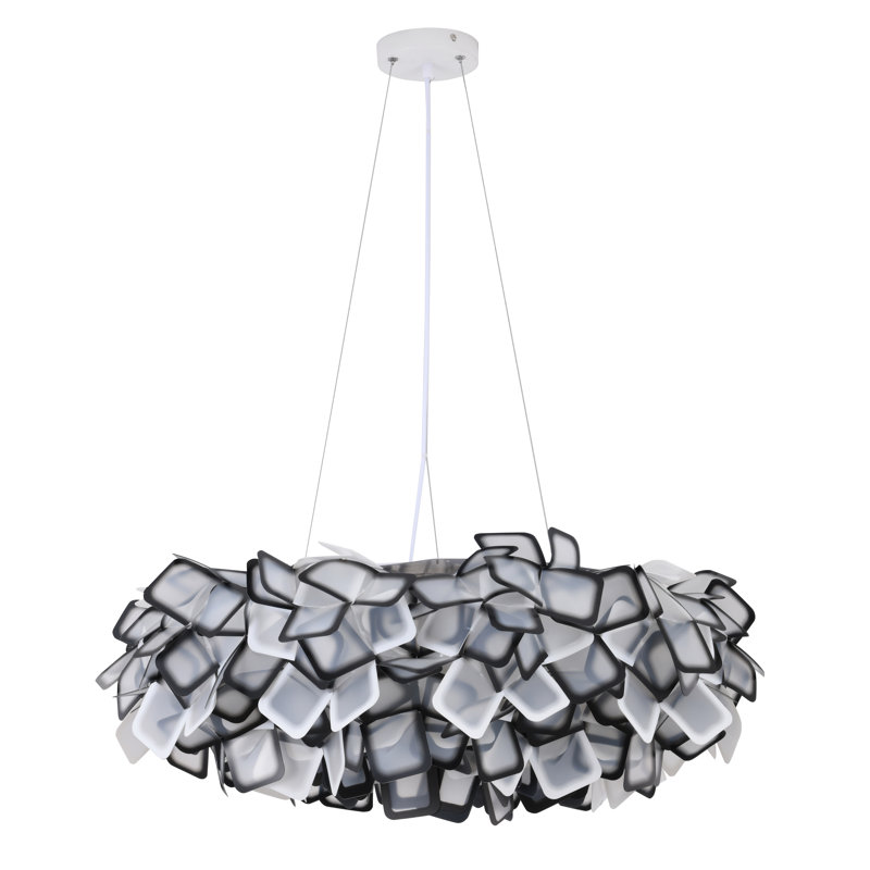 1-Light White And Black Acrylic LED Cloud Chandelier With A White Hardware, White/Black