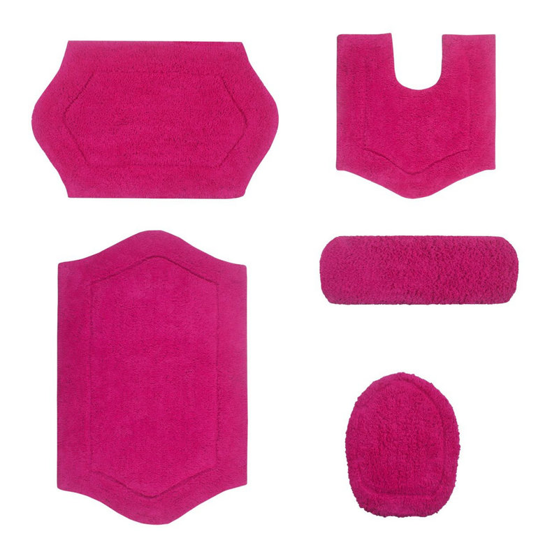 Ensemble de tapis de bain en coton 5 pièces Athyrium, Rose millennial