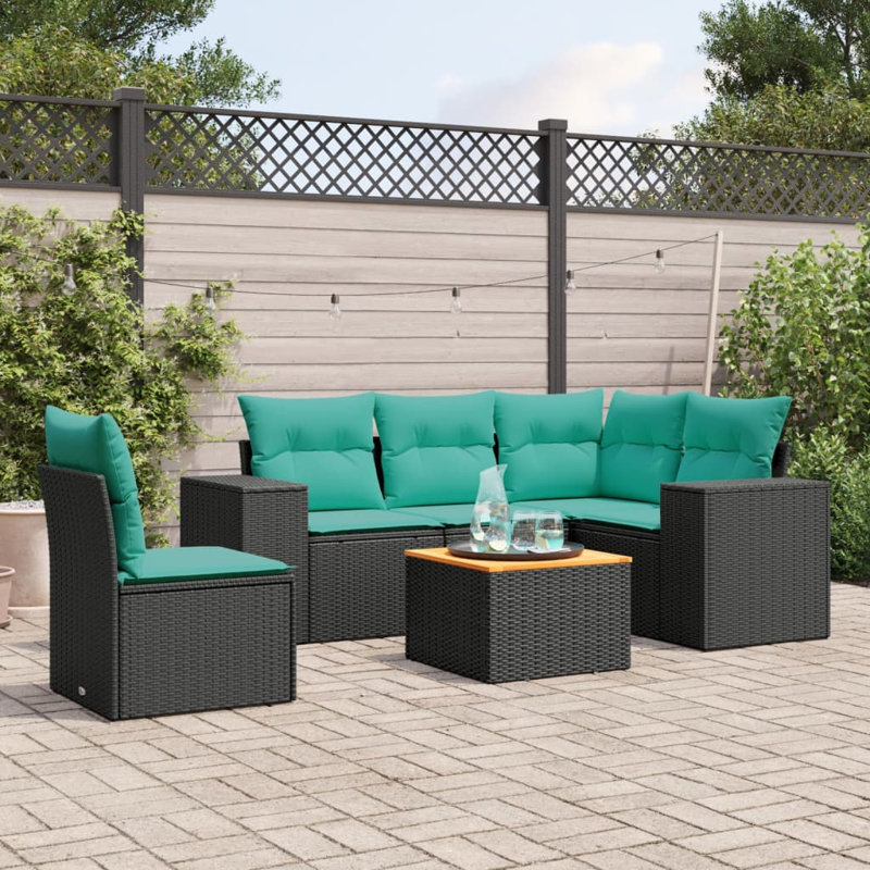  Ensemble de canapé de patio 6 pièces avec coussins en rotin de polyester noir