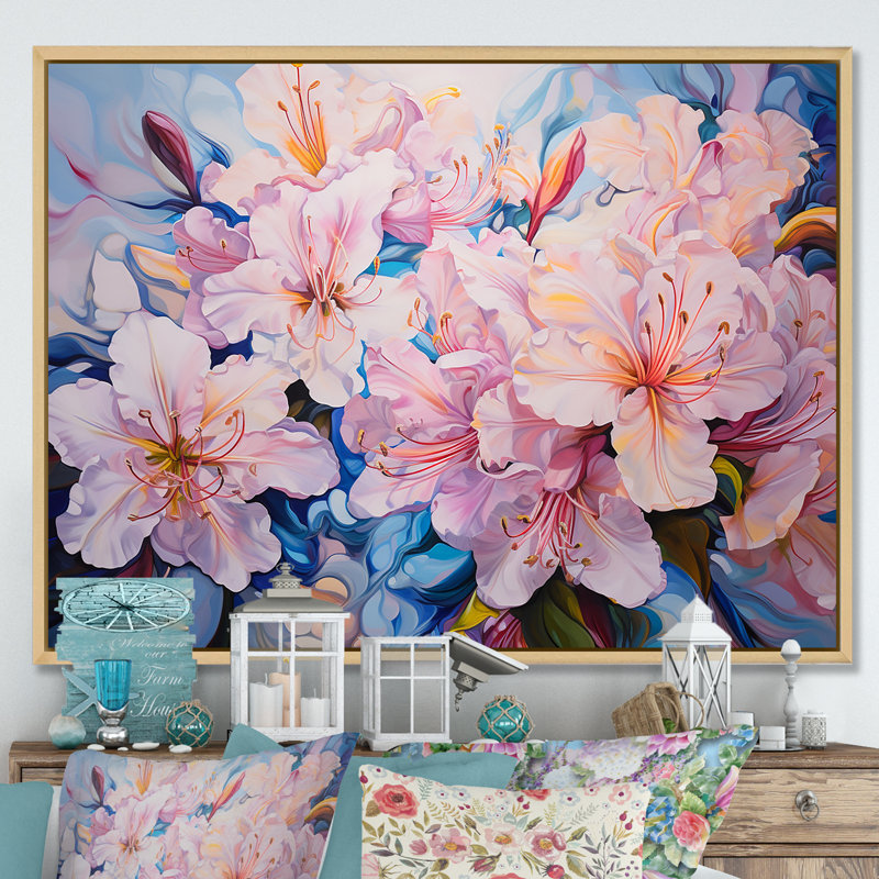 " Pink Rhododendron Country Bloom Charm ", Natural Floater Framed, 24" H x 32" W x 1" D