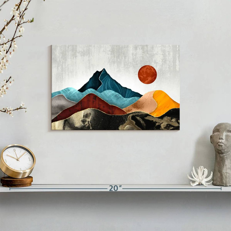 Coucher de soleil sur les montagnes, reproduction sur toile, H 8 po x l 12 po x P 1 po